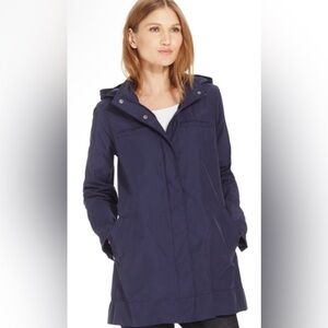 Eileen Fisher Light Cotton Nylon Navy Blue Hooded Coat Size Small